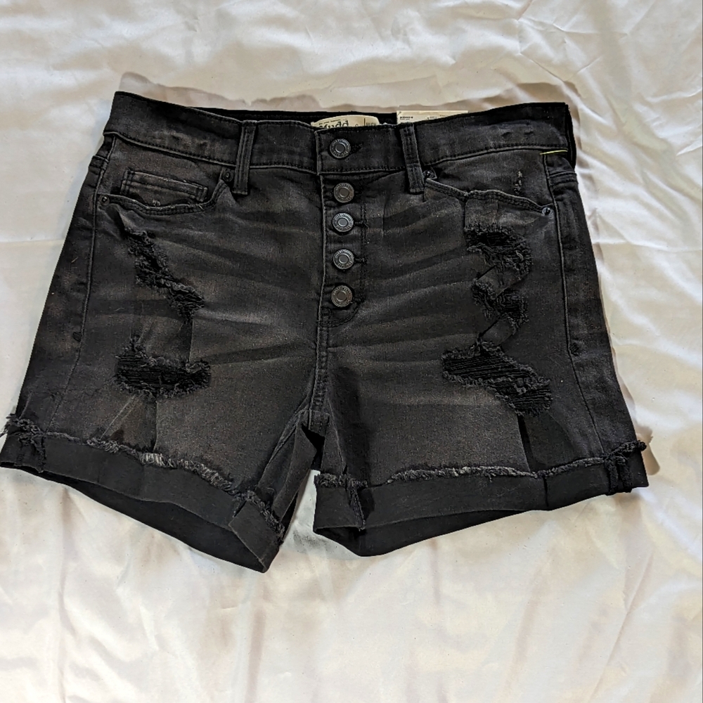 Mudd Mid Rise Shorts Size 9 Button Fly Black New